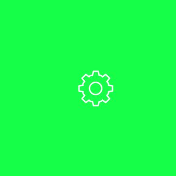 White gear cog icon rotating on green screen seamless loop background