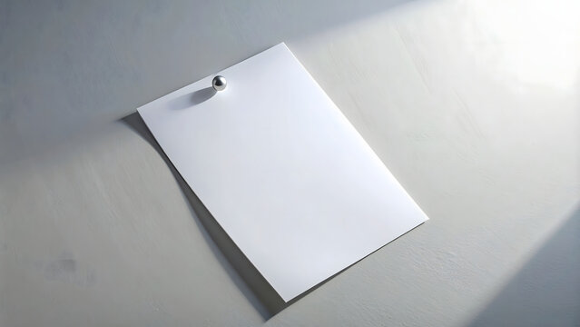 Angled Blank White Paper with Push Pin Minimal Mockup