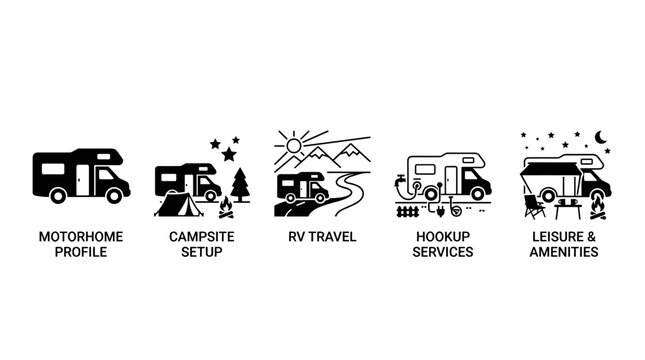 Camping and Motorhome Vacation Icons Set