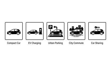 Obraz premium Set of Car Icons for Mobility and Transportation Services