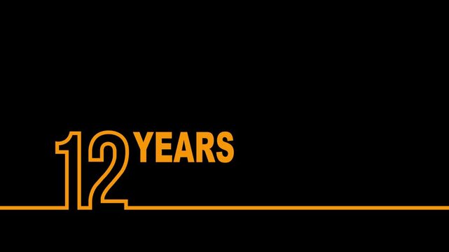 12 years anniversary or birthday isolated on black background. Linear outline graphics. Can be used for printing materials, brochures, covers, reports.