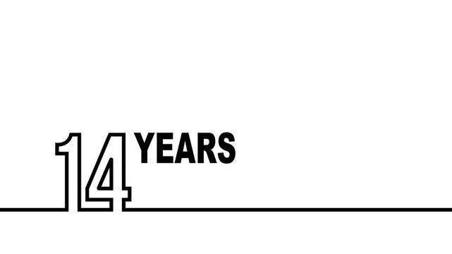 14 years anniversary or birthday isolated on white background. Linear outline graphics. Can be used for printing materials, brochures, covers, reports.