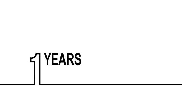 1 years anniversary or birthday isolated on white background. Linear outline graphics. Can be used for printing materials, brochures, covers, reports.