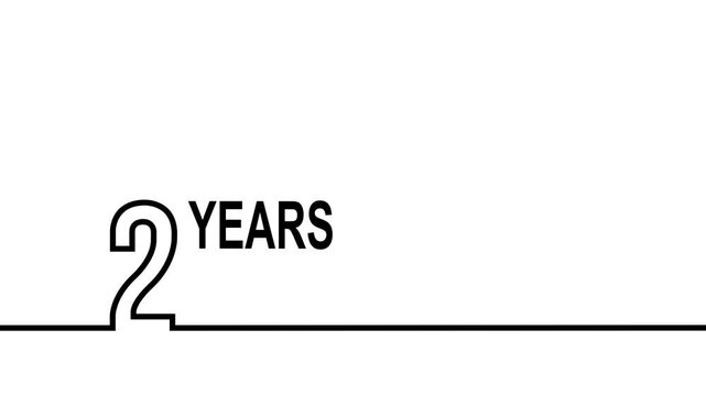 2 years anniversary or birthday isolated on white background. Linear outline graphics. 2 year celebration and congratulation design element. Can be used for printing materials, covers, reports.