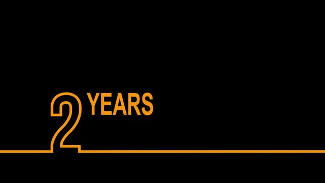 2 years anniversary or birthday isolated on black background. Linear outline graphics. 2 year celebration and congratulation design element. Can be used for printing materials, covers, reports.