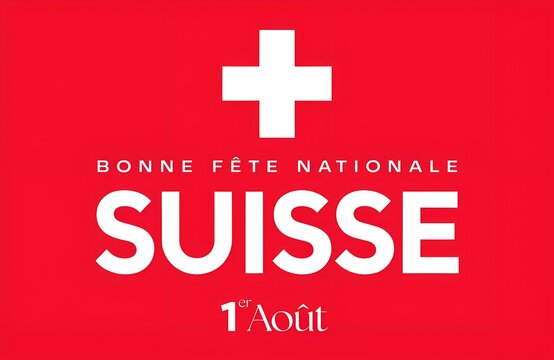 Swiss National Day Celebration August 1: Mountains, Flag, Alphorn, Goat, Edelweiss Illustration, Swiss National Day Celebration 1 August Typography