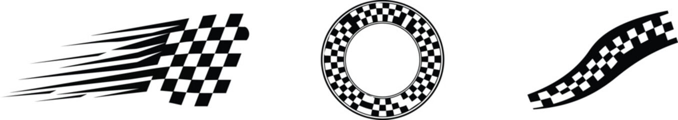 Obraz premium Racing flag elements collection speed finish line and decorative checkered patterns for motorsports graphics