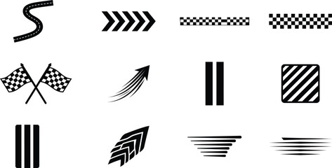 Obraz premium Racing elements collection speed lines checkered flags and dynamic motion graphics for motorsport design