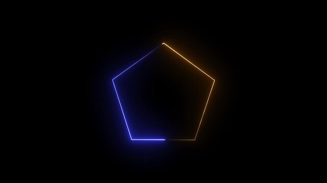A glowing neon pentagon outline with one half illuminated in a warm golden yellow and the other half in a cool electric blue, isolated on a stark black background.
