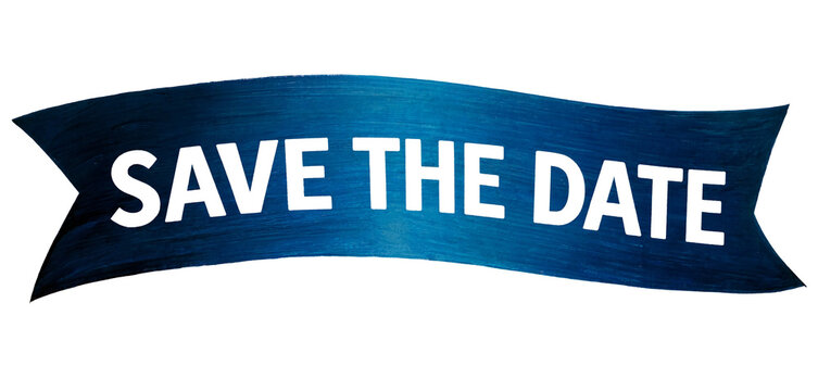 Modern blue banner with bold white text save the date isolated design idea