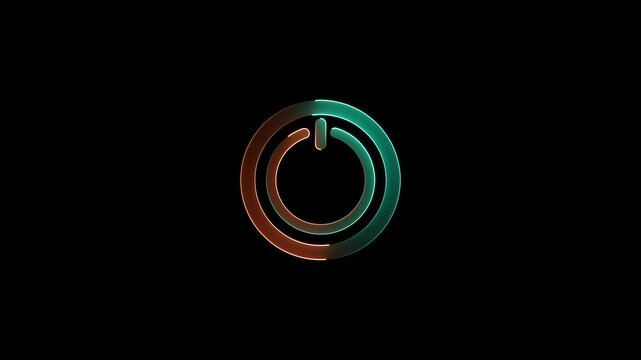 Illuminated circular power button with a gradient from teal to orange on a deep black background symbolizing technology and operational status.