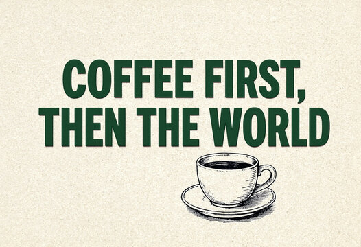 Motivational coffee lovers quote with handdrawn cup illustration for morning inspiration and lifestyle design