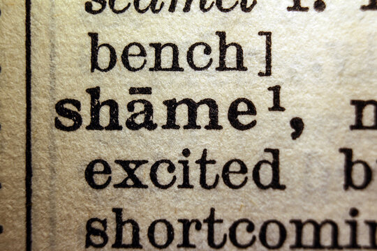 Word shame on dictionary page, macro close up