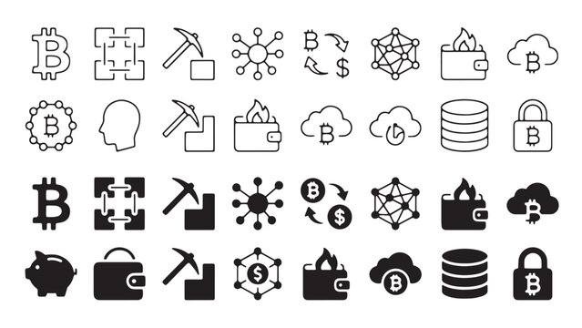 Cryptocurrency Blockchain Digital Finance Vector Icon Set