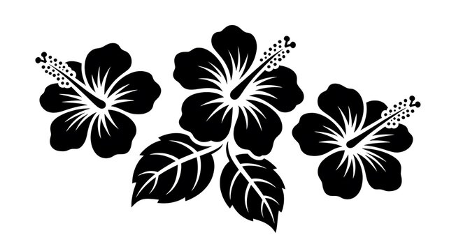 Black hibiscus flower silhouette set