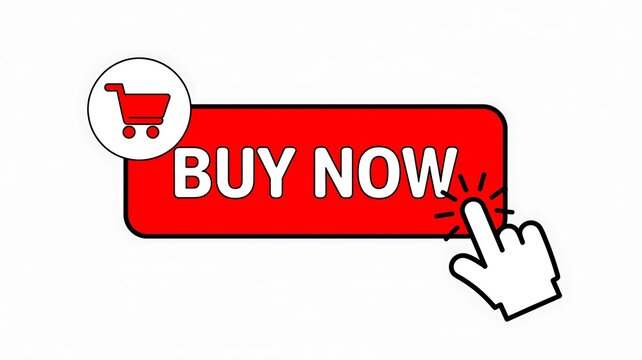 Red buy now button with shopping cart icon