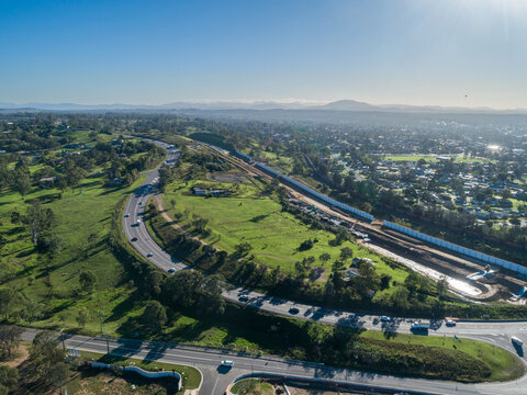 Construction of Singleton Bypass road seen from aerial view June 2026