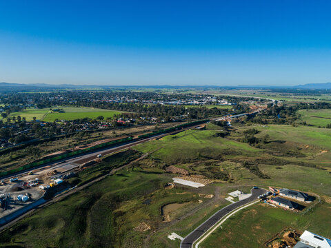 Construction of Singleton Bypass road seen from aerial view June 2026