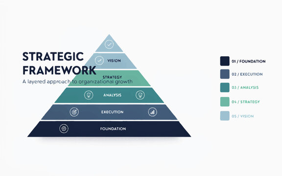 Strategic framework pyramid illustrating layered approach for organizational growth and development process