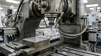 Fototapeta premium Industrial Milling Machine Creates Precision Metal Component