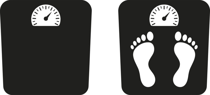 Bathroom Weighing Scale Silhouette Icons Set with Footprints Body Weight and Health Monitoring