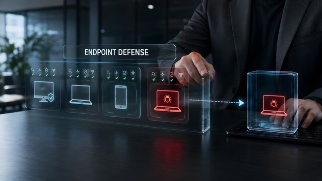 Endpoint defense system protecting devices from cyber threats and malware attacks