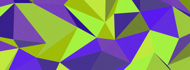 Obraz premium Vibrant purple and lime green abstract geometric low poly pattern with grainy texture for backgrounds.