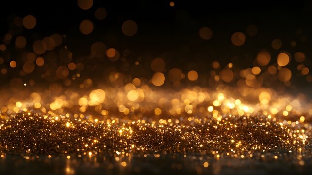 Radiant gold bokeh particles forming a bright festive horizon