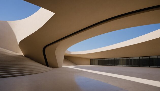 Modern luxury parametric architecture background with sweeping concrete curves and futuristic design.