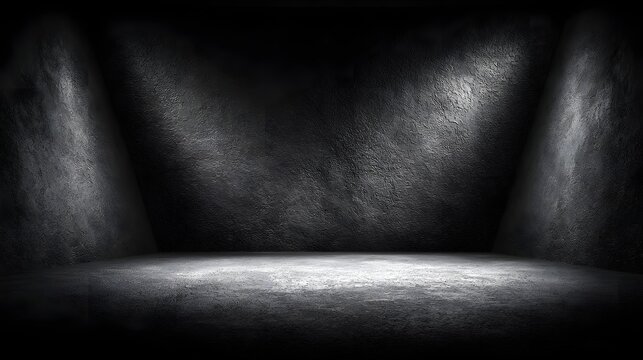 Cinematic moody theatrical backdrop emerging from deep shadow