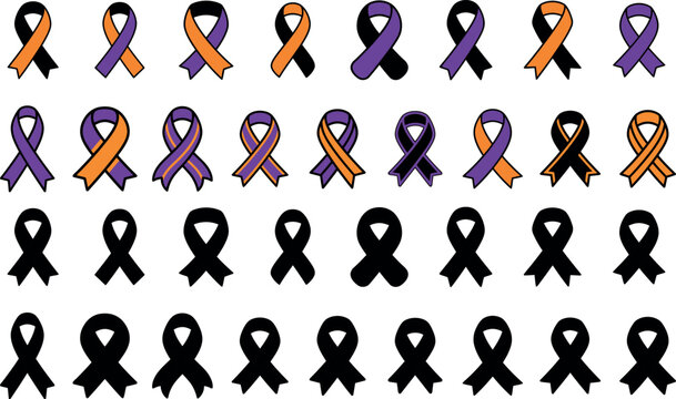 Awareness ribbons collection leukemia domestic violence melanoma mourning