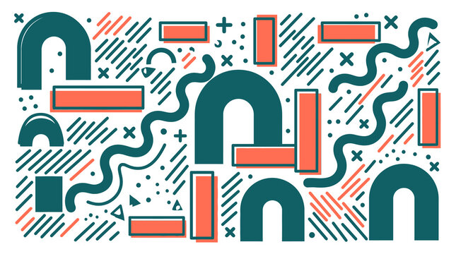 Seamless background pattern with wavy lines arch shapes and rectangular frames in orange.