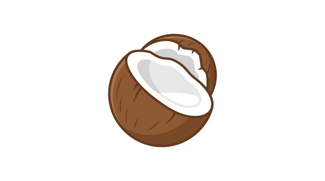 Stylized illustration of a halved coconut on a white background.