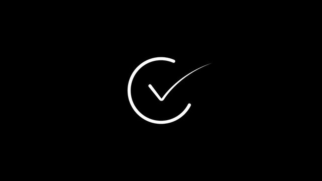 Minimalist white circular checkmark icon with white progress ring indicating task completion on black background