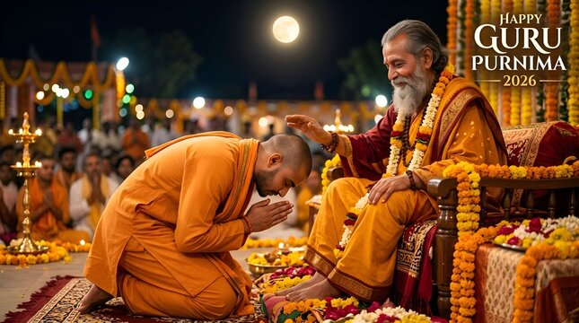 Guru Blessing Disciple - Spiritual Reverence, Guru Purnima Celebration