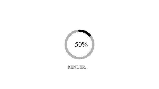 Video rendering progress bar circle showing numbers percentage with text render on white background