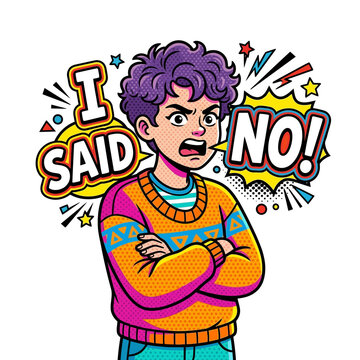 Angry youth shouting I said no in pop art comic style