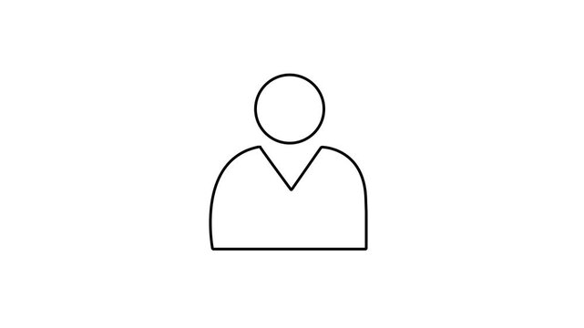 Clean black outline line style user profile icon animation showing minimalist person account avatar drawing on white background
