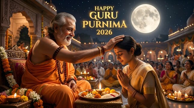 Guru Purnima Celebration: Honoring Teacher with Blessings Under Moonlight