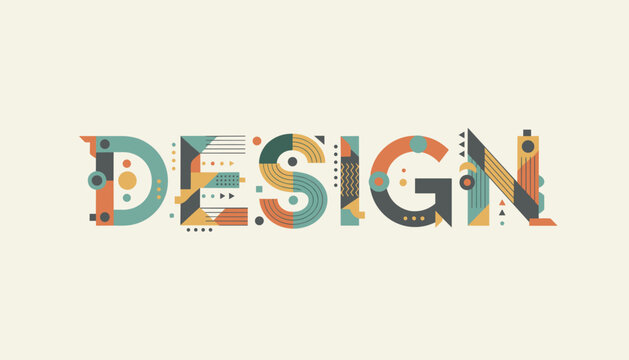 Creative geometric typography word design featuring highly detailed patterned block letters in retro warm colors.