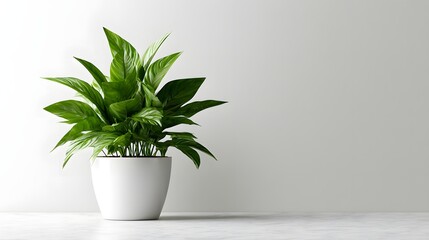 Fototapeta premium Clean green houseplant in a white pot standing alone with copy space