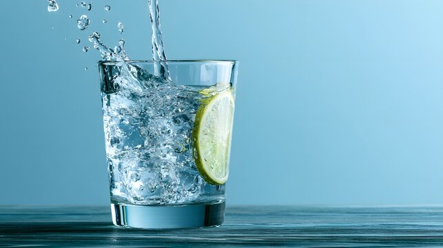 Clean lime water with a frozen splash captured in refreshing motion