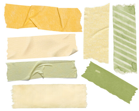 collection of masking tape strips, torn paper edges, and textured scrapbook elements with haptic details and creases