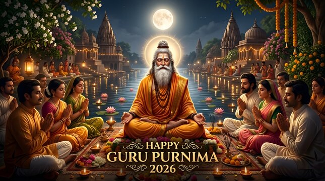 Guru Purnima Celebration: Sage Meditates, Devotees Pray by River