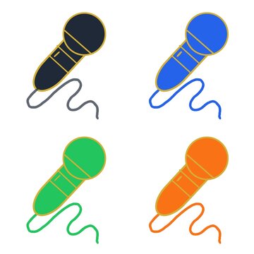 Microphone Icon Set Collection in Black Blue Green Orange  Isolated on White Background