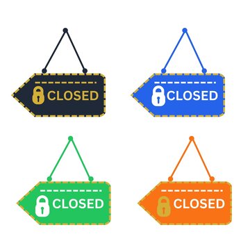 Closed Shop Hanging Sign Icon Collection Business Store