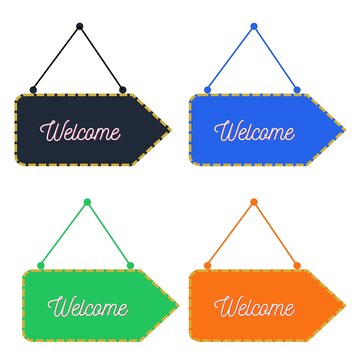 Welcome Hanging Sign Icon Collection Store Entrance