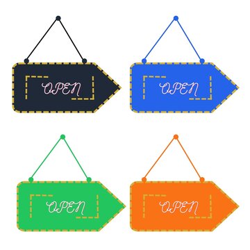 Open Cafe Hanging Sign Icon Collection Coffee Shop Business