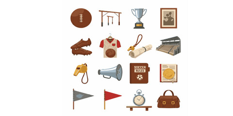Vintage Retro Style Soccer Football Equipment and Gear Icon Set © zahra