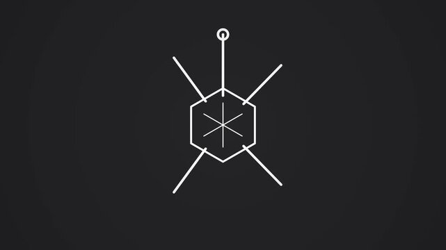 Hexagonal geometric line art icon on dark background.